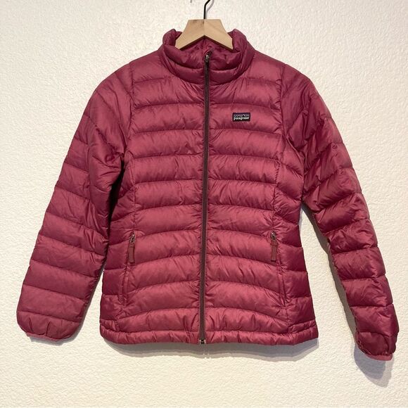 Patagonia Girls Size Large Berry Pink Goosedown Jacket Goose Down Full Zip - Picture 1 of 10